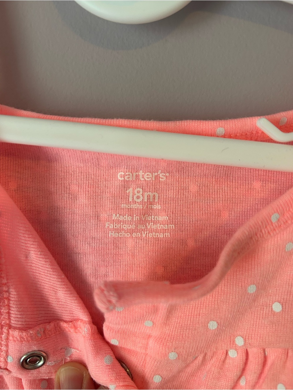 Carter's Coral Pink Polka Dot Romper - Picture 3 of 3
